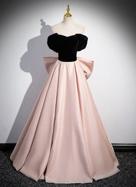 Off Shoulder A-line Pink Formal Dress Evening Dress, Pink Long Prom Dress