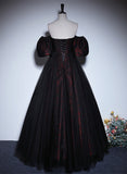 Pretty A-line Black and Red Lace Sweetheart Evening Dress, Black and Red Prom Dress