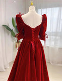 Beautiful Wine Red Long A-line Velvet Prom Dress, Long Evening Dress Party Dress