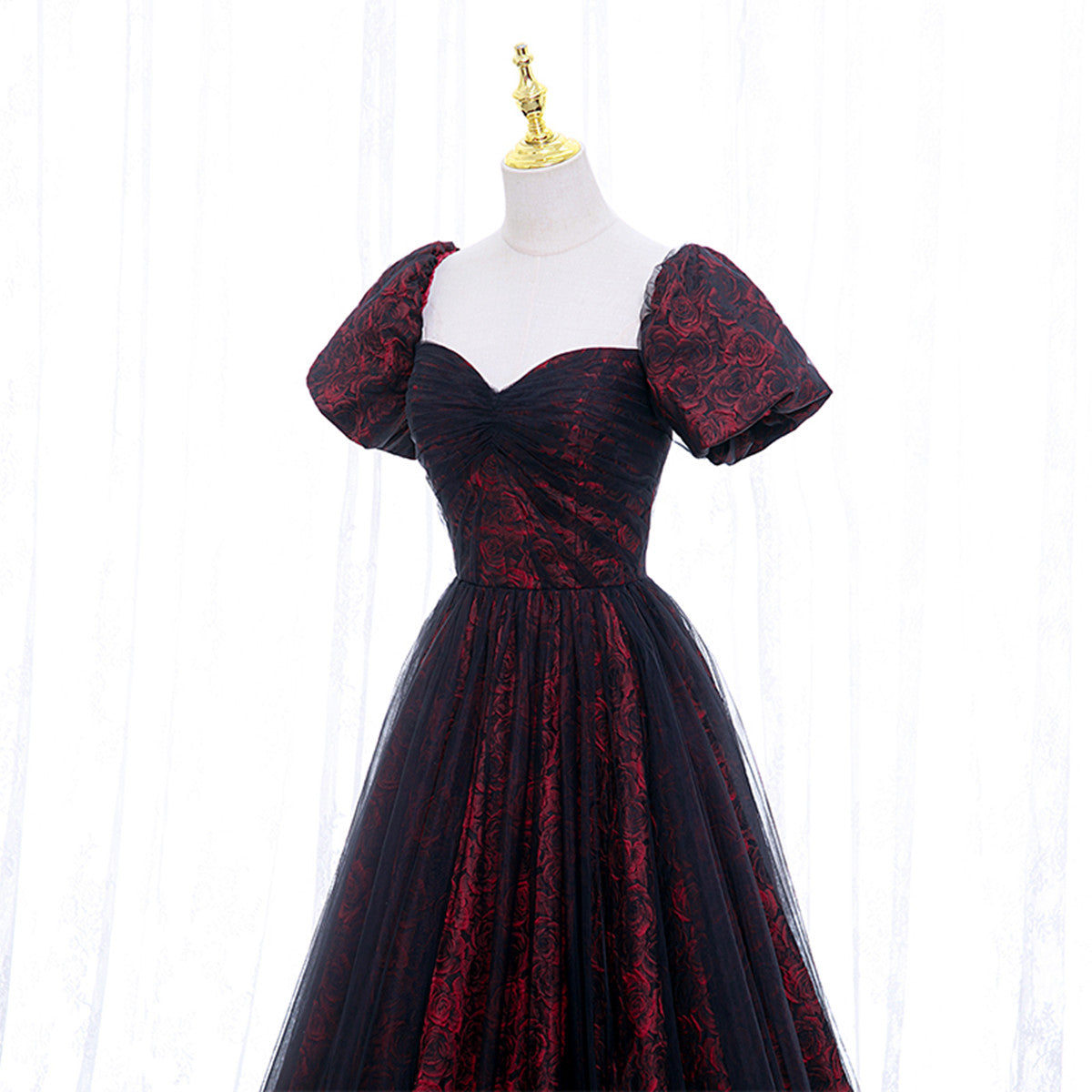 Lovely Sweetheart Black and Red Off Shoulder Party Dress, A-line Floor Length Prom Dress