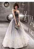 Blue Tulle Long Party Dress With Lace-Up, Blue Evening Dress Prom Dress Formal Dress