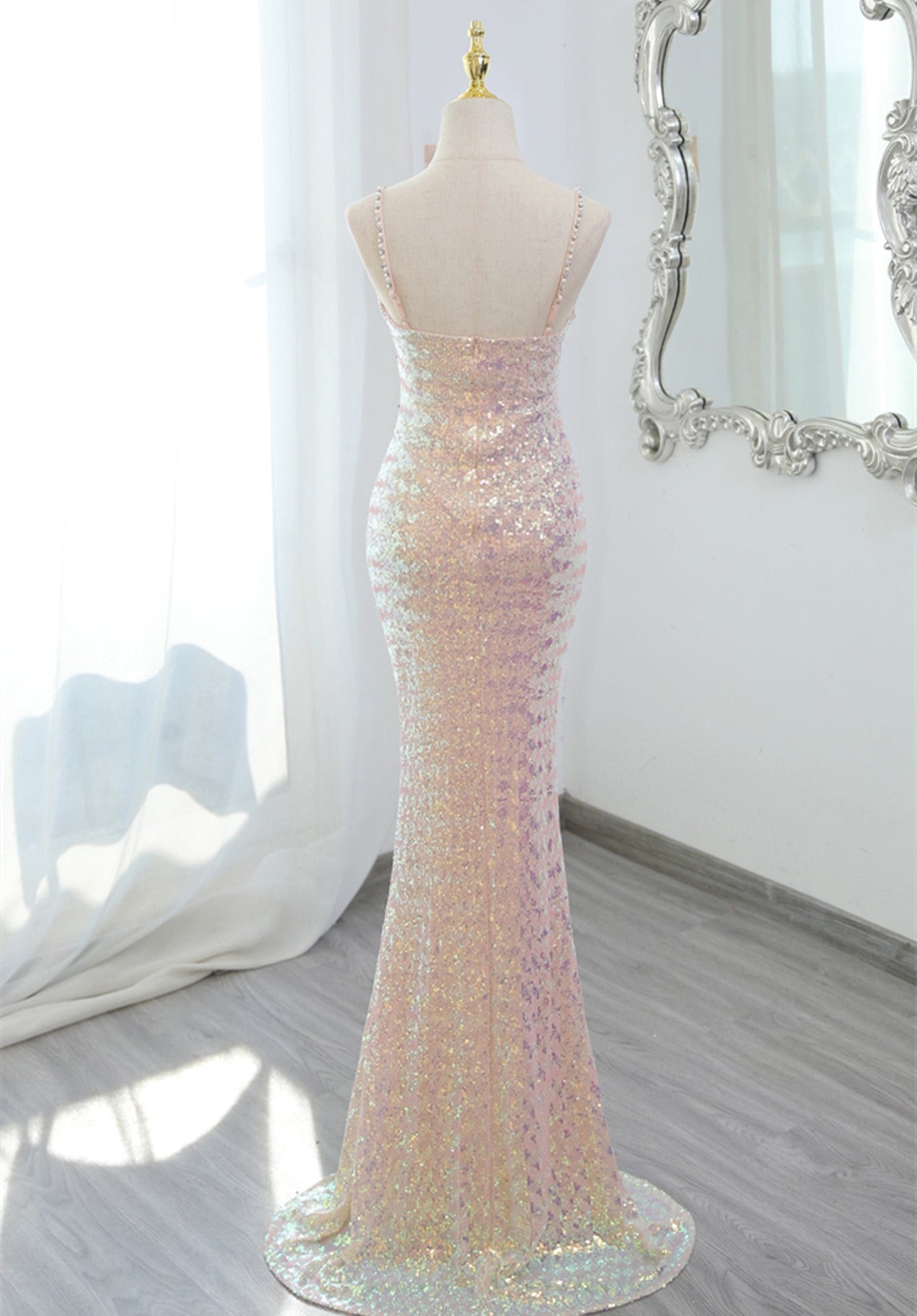 Lovely Sequins Mermaid Straps Long Party Dress, Sequins Mermaid Formal Dress