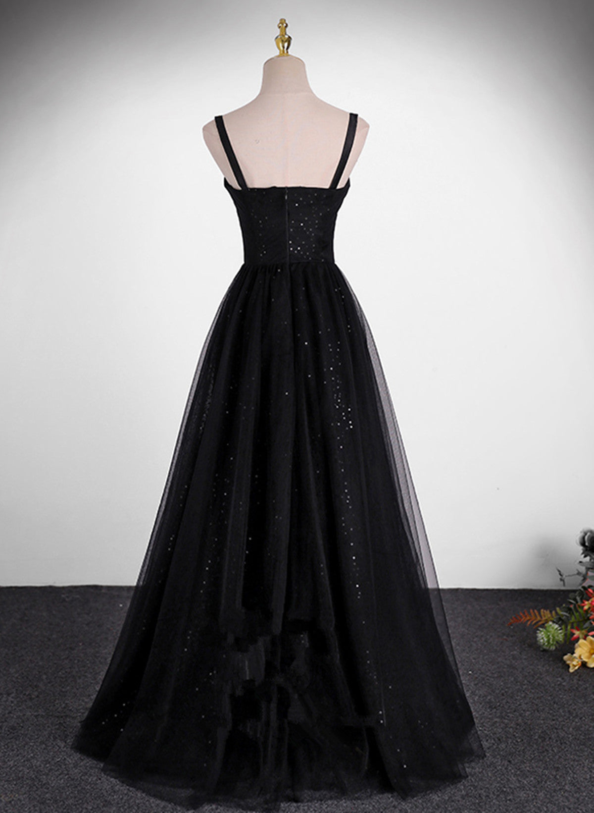 A-line Sweetheart Black Tulle Long Formal Dress, Black Simple Prom Dress