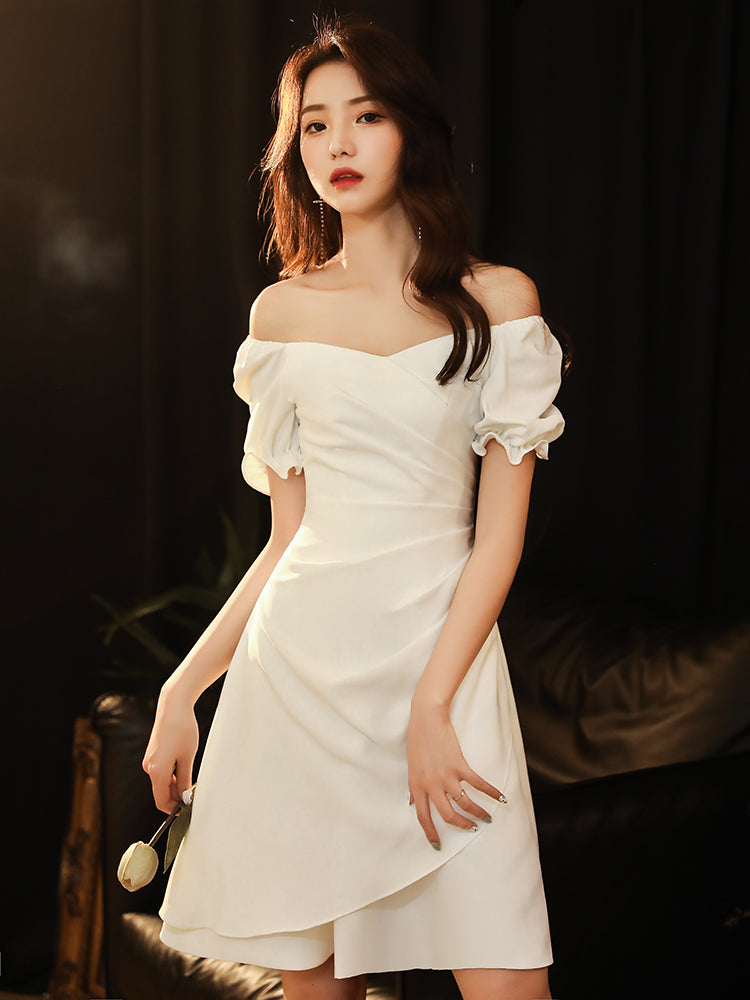 Cute Chiffon Short Party Dress, Ivory Chiffon Graduation Party Dress