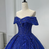 Blue Tulle Sweetheart Off Shoulder with Beadings Party Dress, Blue Tulle Formal Gown