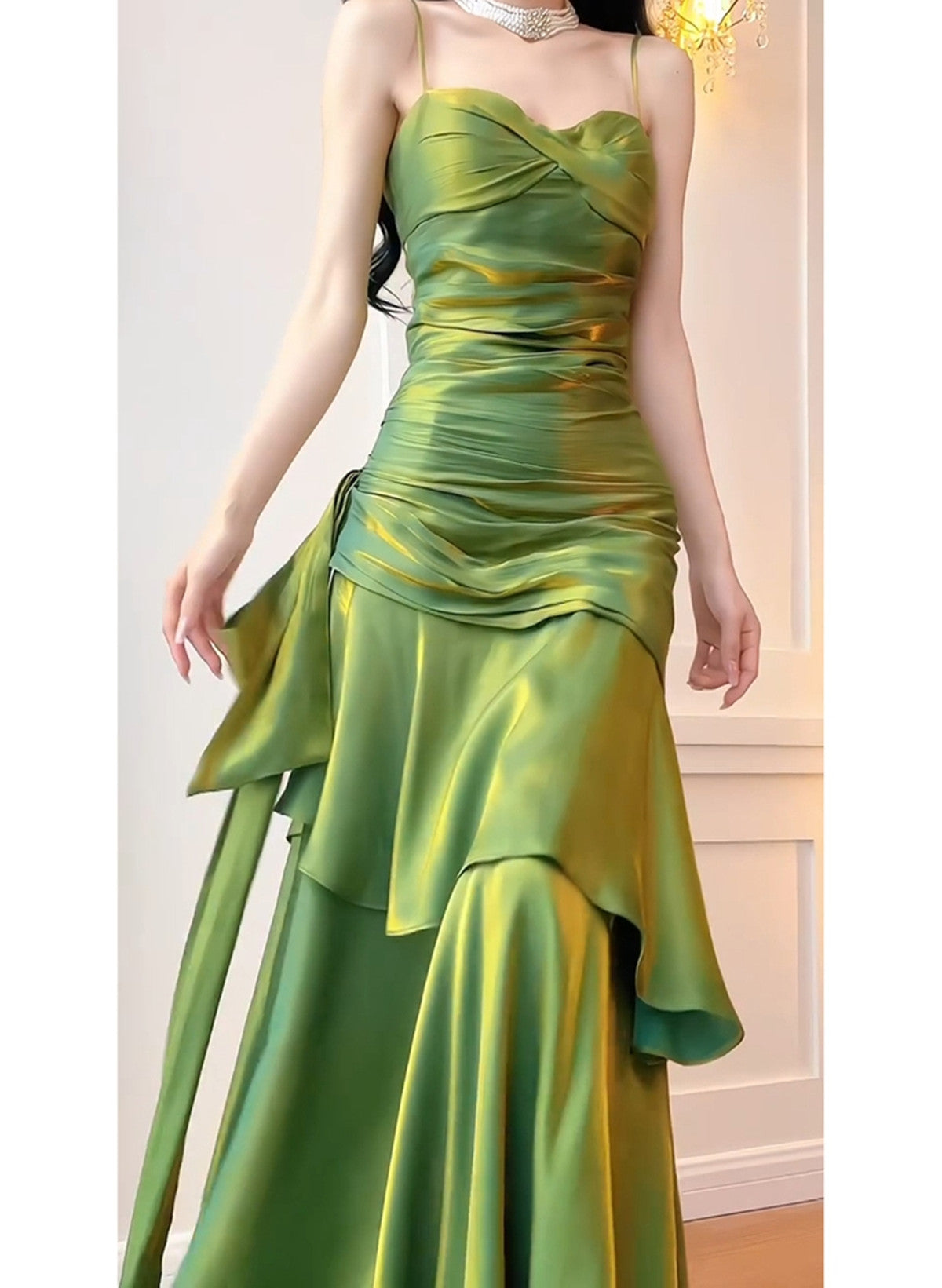 Green Straps Sweetheart Long Evening Dress Party Dress, Green Formal Dress