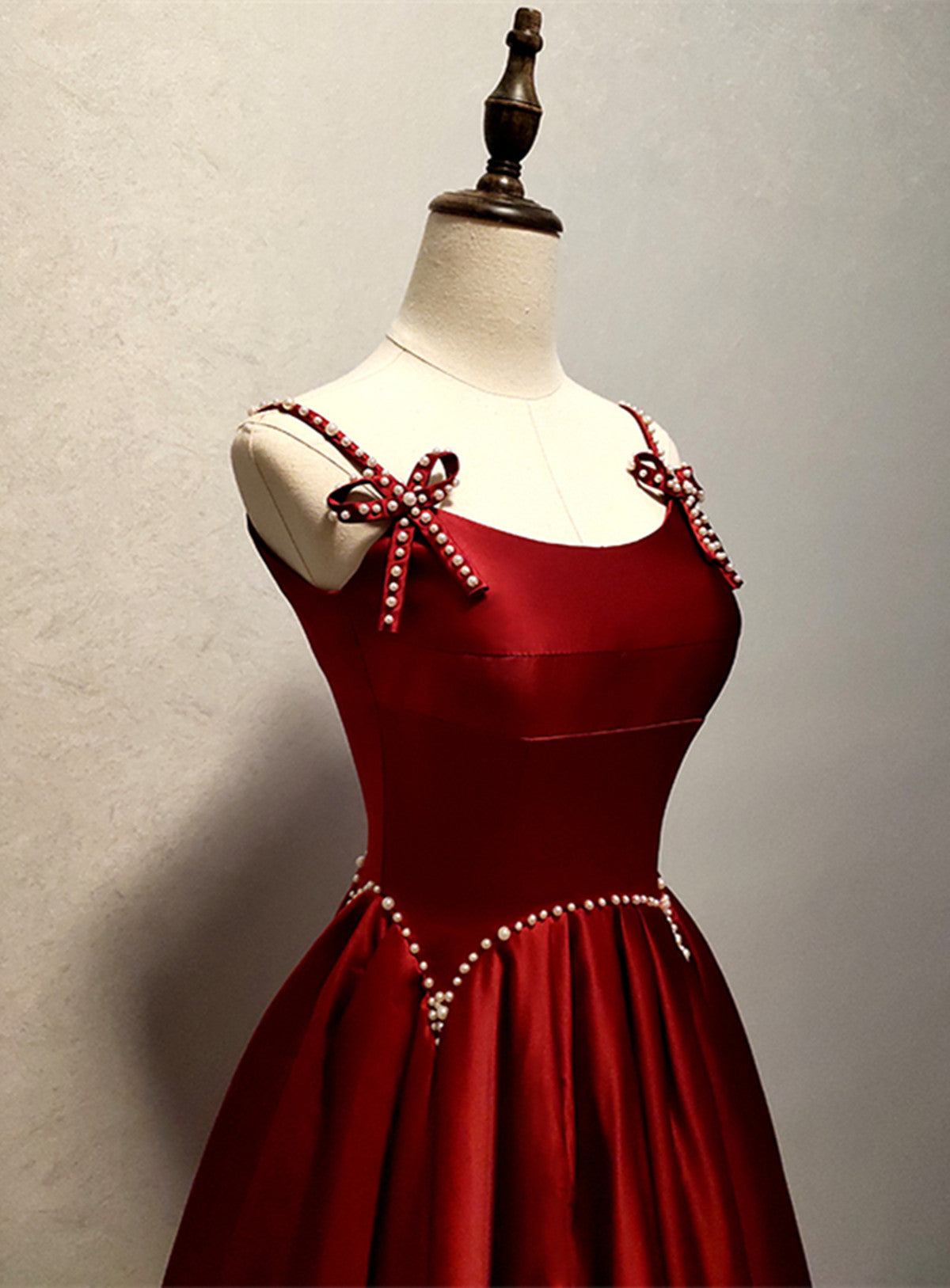 Wine Red Straps Satin Long Party Dress, Wine Red A-line Long Prom Dress