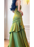 Green Straps Sweetheart Long Evening Dress Party Dress, Green Formal Dress