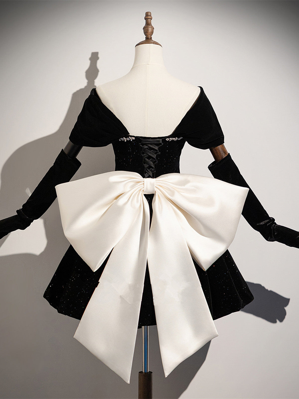 Cute Black Velvet A-Line Party Dress with Off-Shoulder Sleeves, Black Velvet Homecoming Dress