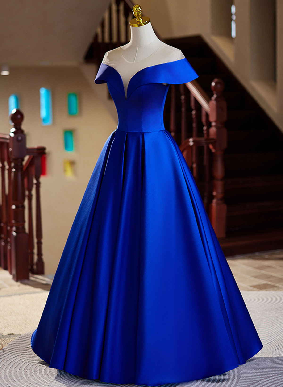 Royal Blue Satin A-line Long Evening Dress, Royal Blue Prom Dress