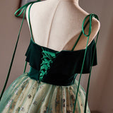 Green Tulle Knee Length Straps Homecoming Dress, Green Homecoming Dress