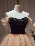 Champagne Tulle Sweetheart Short Party Dress, Champagne Homecoming Dress