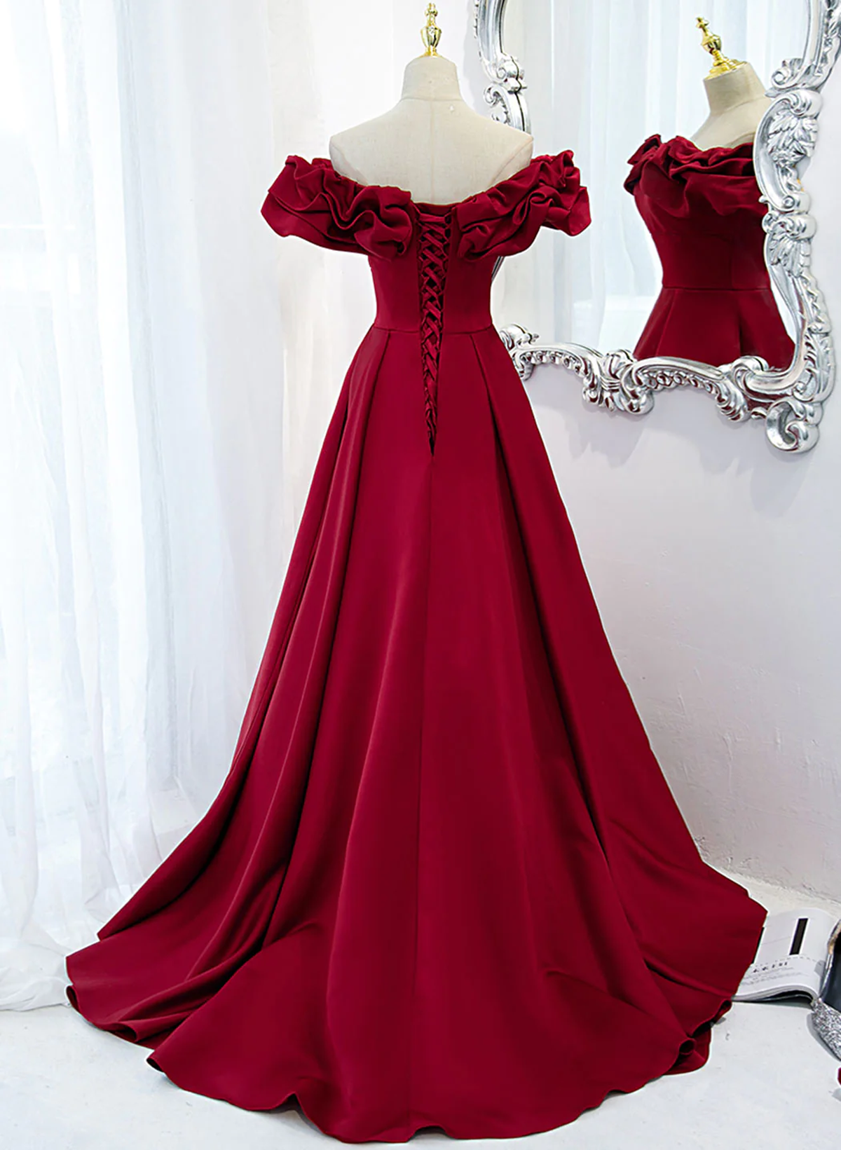 Wine Red Off Shoulder Sweetheart Long Party Dress, Wine Red Prom Dress Evening Dress