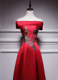 Red Simple Satin Off Shoulder Long Party Dress, A-line Floor Length Red Satin Prom Dress