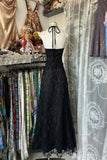 A-line Black Lace Halter V-neckline Party Dress, Black Lace Evening Dress Prom Dress