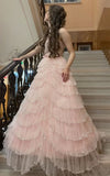A-line Pink Fairy Sweetheart Layers Long Prom Dress, Pink Long Evening Dress Party Dress
