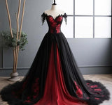 Black and Red Sweetheart with Long Formal Dress, Glam Long Prom Dress