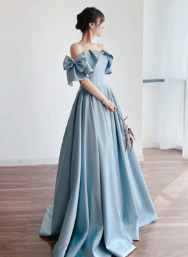 Light Blue Satin A-line Long Formal Dress, Blue Satin Party Dress Prom Dress