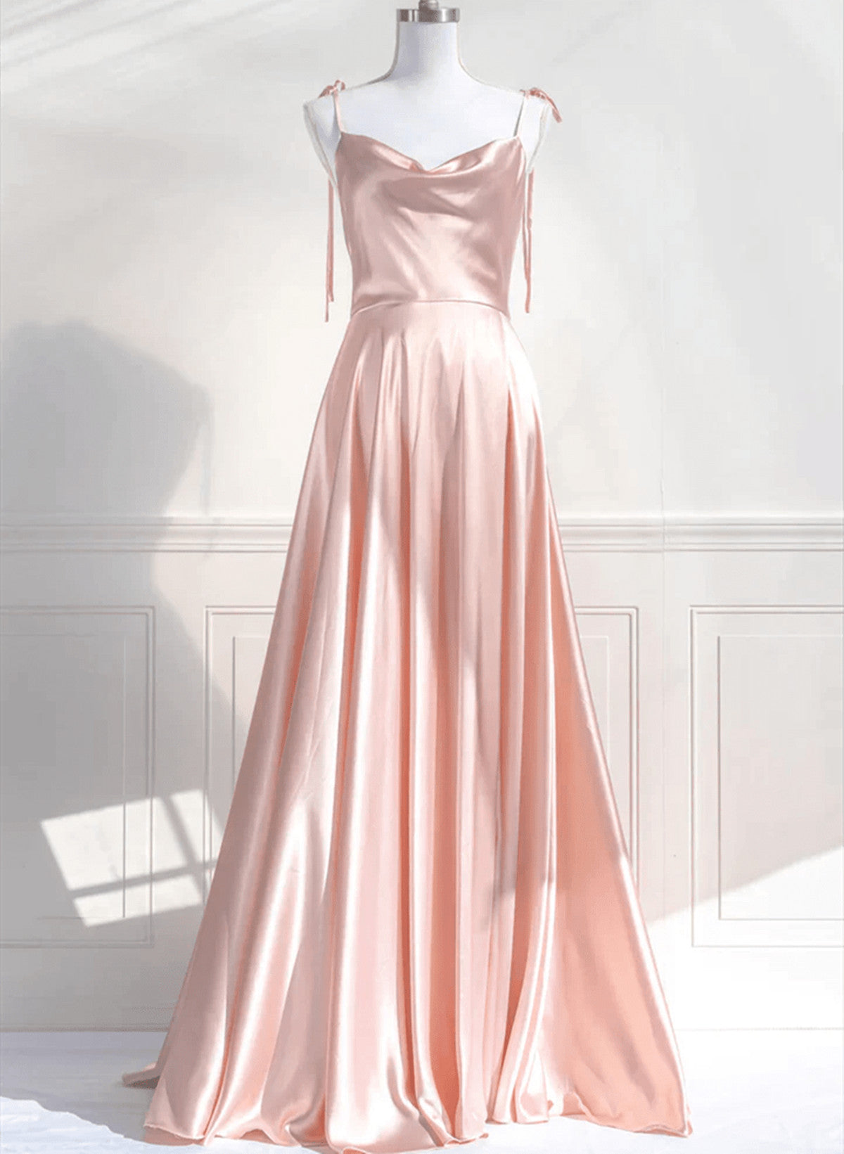 Cute A-Line Pink Satin Straps Sweetheart Prom Dress, Pink Satin Party