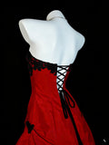 Red Taffeta with Black Lace Strapless Prom Dress, Red Long Party Dress Evening Dress