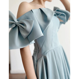 Light Blue Satin A-line Long Formal Dress, Blue Satin Party Dress Prom Dress