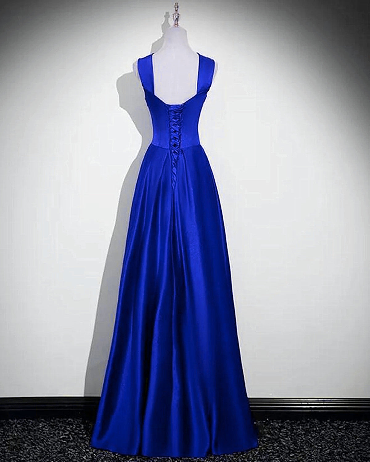 Royal Blue Satin A-line Simple Long Party Dress, Royal Blue Satin Floor Length Prom Dress