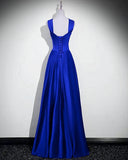 Royal Blue Satin A-line Simple Long Party Dress, Royal Blue Satin Floor Length Prom Dress