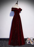 Wine Red Velvet Long Party Dress, A-line Wine Red Wedding Party Dress