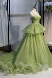 Green A-line Tulle Straps Sweetheart Formal Dress, Green Sweet 16 Dresses