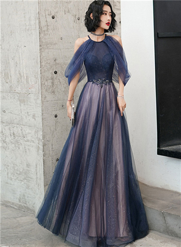 Charming Tulle Floral Light Purple Long Party Dress, A-line Prom Dress