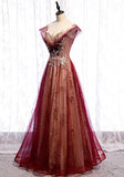 Gradient Wine Red Tulle Sweetheart A-Line Prom Dress, Charming Formal Dress