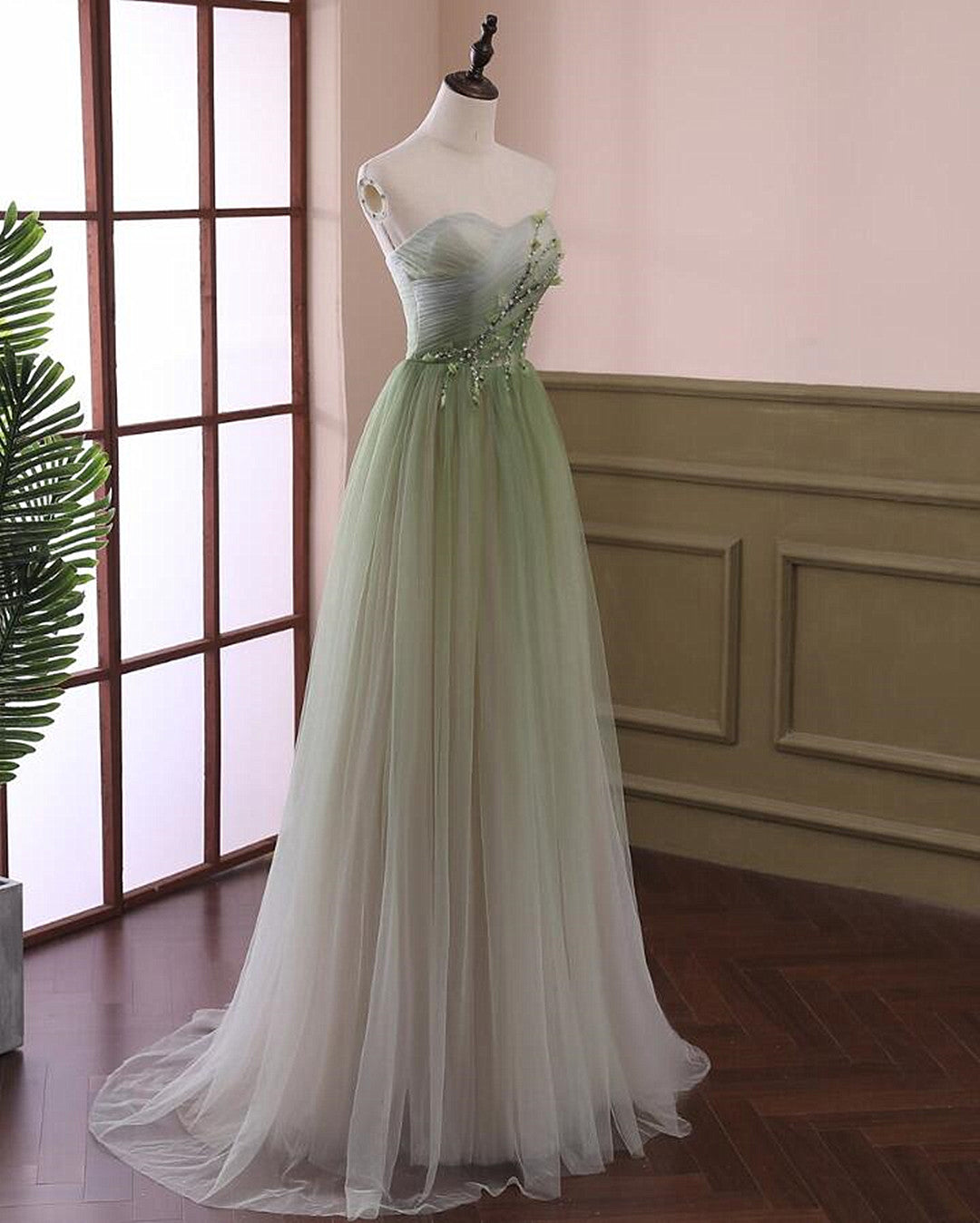 Beautiful Light Green Tulle A-line Formal Dress, Green Party Dress Prom Dress