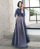 A-line Blue Tulle Sequin Long Prom Dress, Halter Blue Evening Dress Party Dress