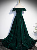 Green Off Shoulder A-line Floor Length Party Dress, Green Long Formal Dress Prom Dress