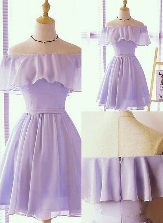 Cute Chiffon Short Light Purple Knee Length Formal Dress, Light Purple Prom Dress