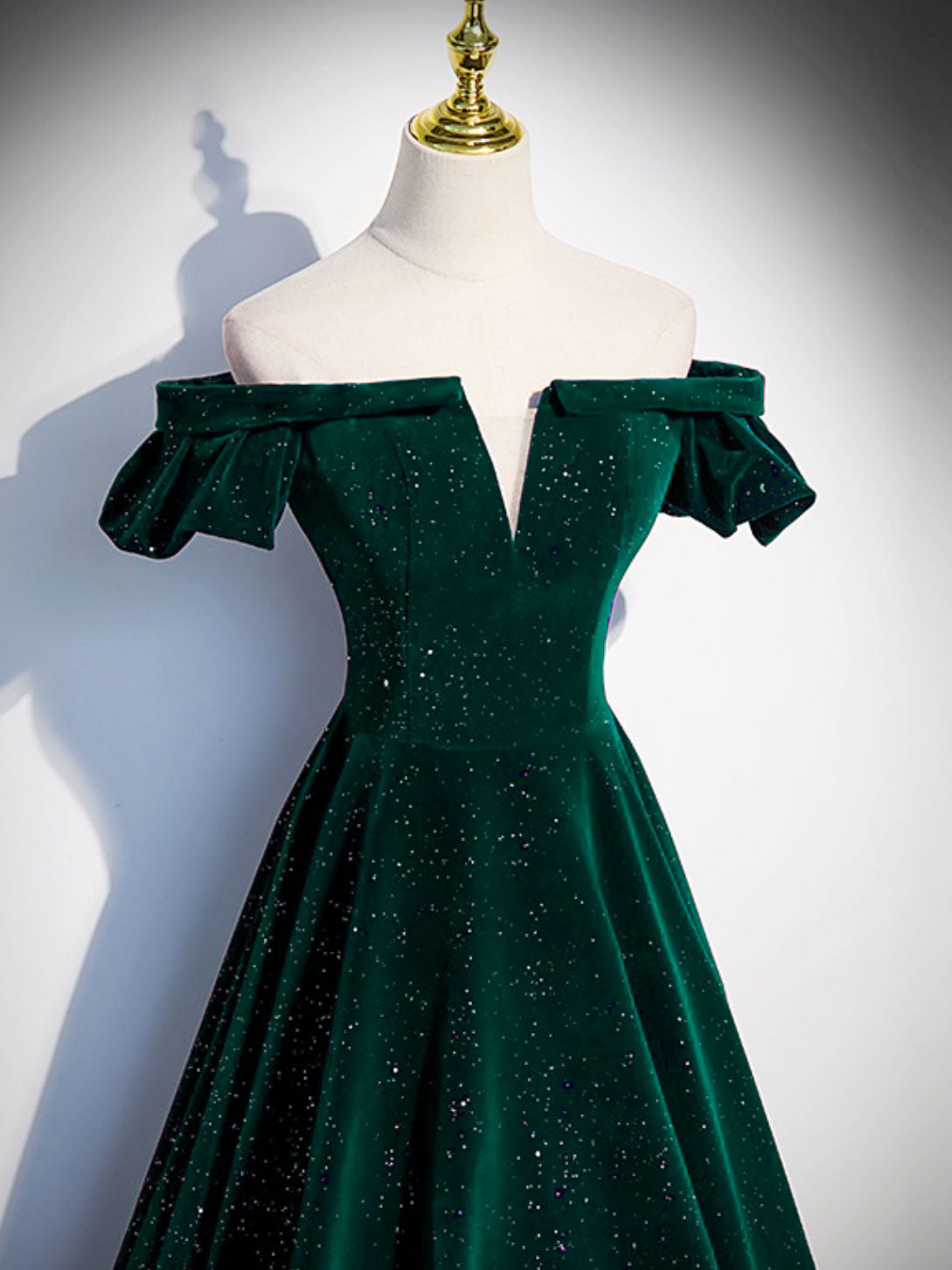 Green Off Shoulder A-line Floor Length Party Dress, Green Long Formal Dress Prom Dress