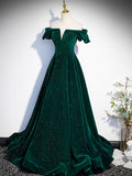 Green Off Shoulder A-line Floor Length Party Dress, Green Long Formal Dress Prom Dress