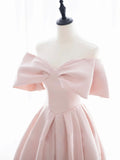 Pink Satin Sweetheart with Bow Party Dress, Pink Long Prom Dress