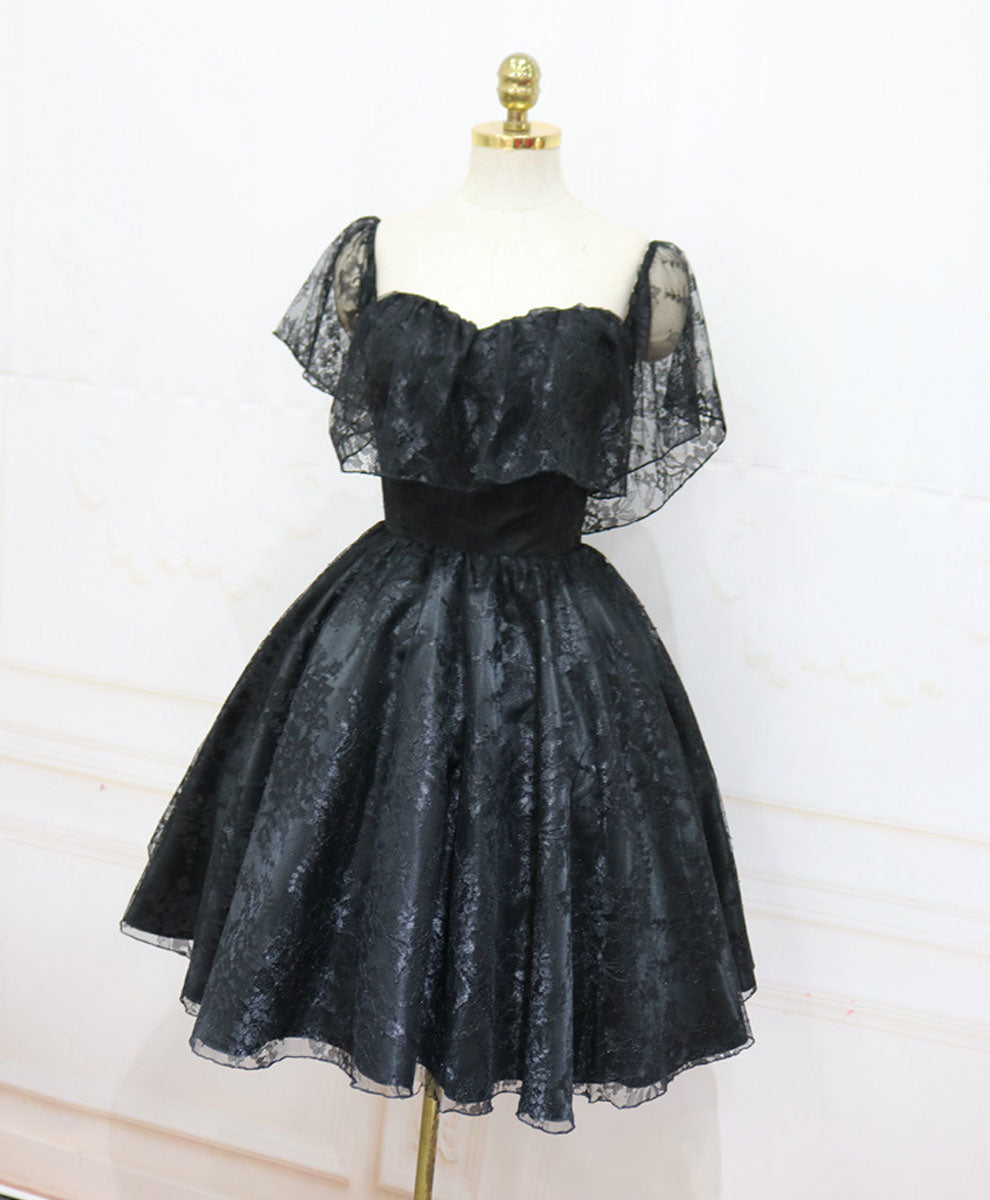 Black Lace Off Shoulder Homecoming Dress, Black Short Prom Dress