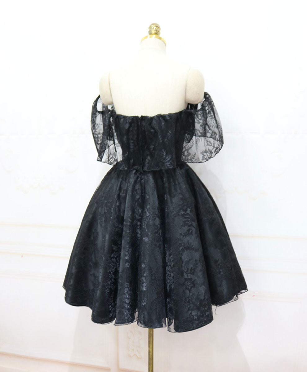 Black Lace Off Shoulder Homecoming Dress, Black Short Prom Dress