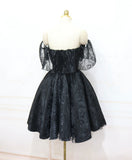 Black Lace Off Shoulder Homecoming Dress, Black Short Prom Dress