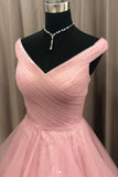 Pink Tulle Layers Long Formal Dress, Pink Tulle A-line Prom Dress