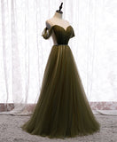 Dark Green Off Shoulder Lace-up Formal Dress, Green Long Bridesmaid Dress