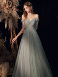 Light Green Shiny Tulle Sweetheart Chic Long Prom Dress, Light Green A-line Party Dress