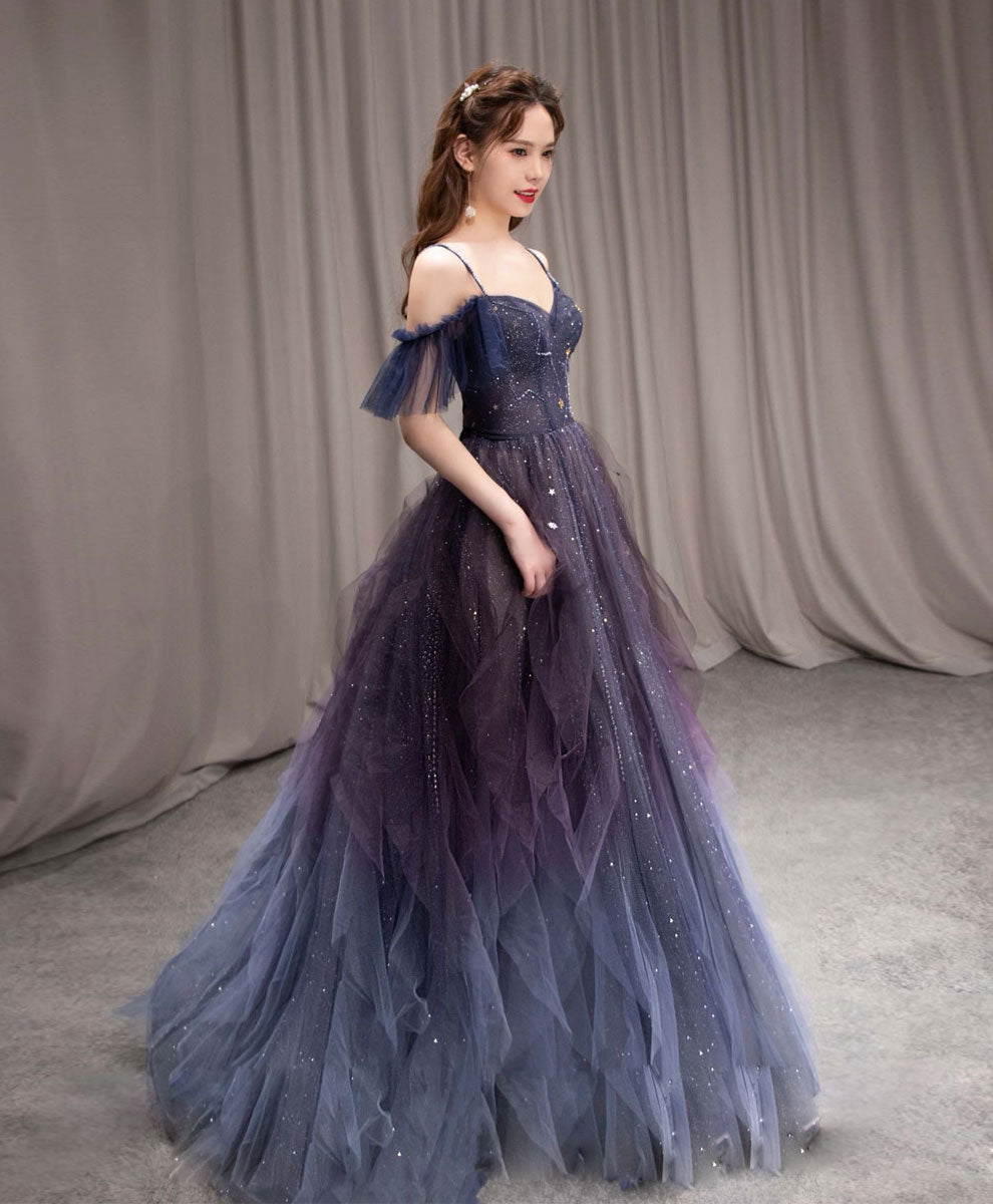 Beautiful Purple Tulle Beaded Sweetheart Long Party Dress A line