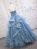 Blue A-line Tulle Long Sweetheart Party Dress, Blue Long Formal Dress