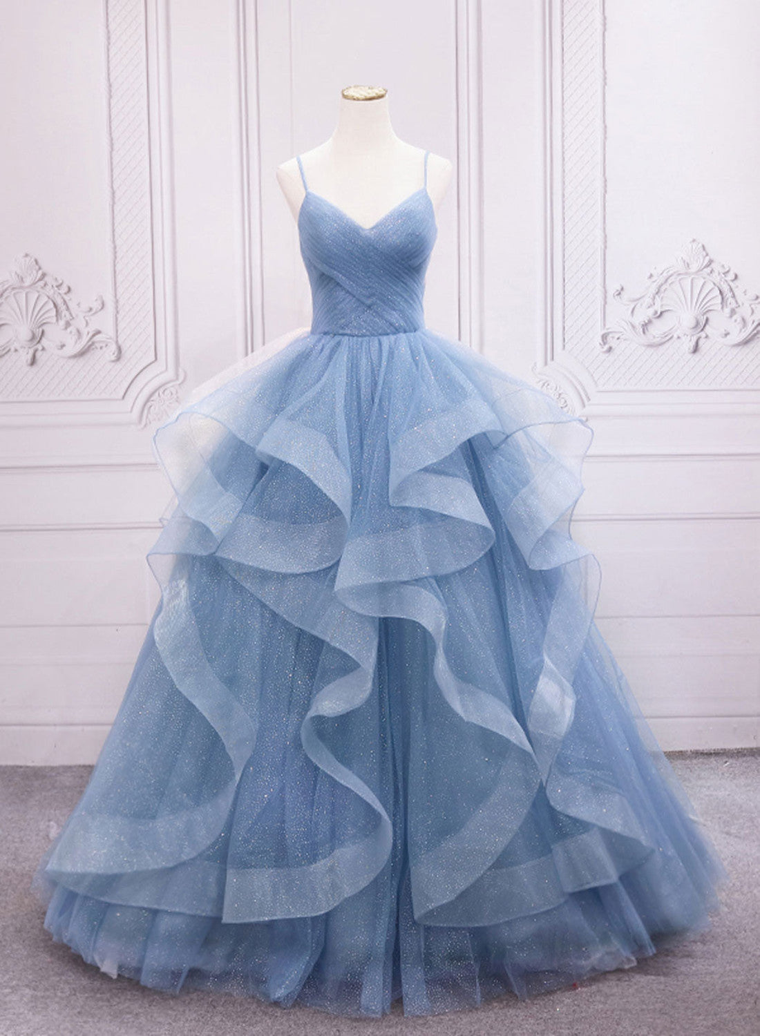 Blue A-line Tulle Long Sweetheart Party Dress, Blue Long Formal Dress