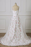 White Tulle Sweetheart Straps Floral Long Party Dress, White Evening Dress Prom Dress