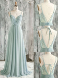 Light Green Chiffon with Lace Bridesmaid Dress, A-line Chiffon Prom Party Dress