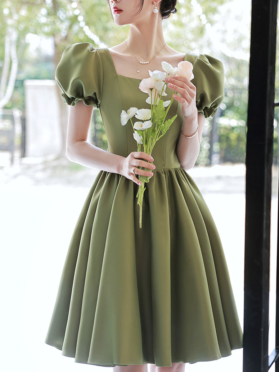 Green Satin Short Prom Dress Homecoming Dress, Green Graduation Dress